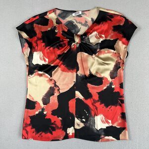 Moschino Cheap And Chic Silk Abstract Floral Red Key Hole Cap Sleeve Blouse‎ 8